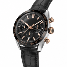 Chronograph Watch with Black Dial and Leather Strap