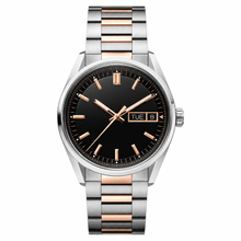 Two-Tone Metal Dress Watch with Black Dial