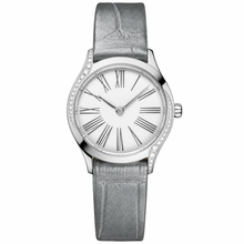 Women's Dress Watch with Silver Case and Light Gray Leather Strap