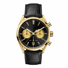 Gold Tone Dress Chronograph Watch with Black Leather Strap