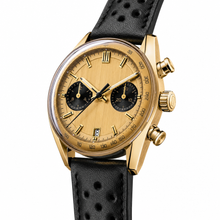 Gold-Tone Chronograph Watch with Black Leather Strap