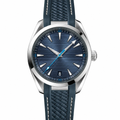 Sporty blue dial watch with silver case and blue rubber strap, 41mm size