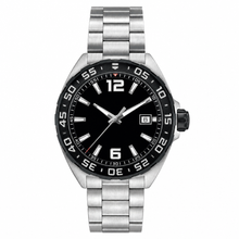 Men's Sports Watch with Black Dial and Silver Bracelet