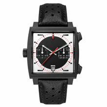 Racing Chronograph Watch Black Metal Case with Leather Strap
