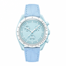 Light Blue Watch with Leather Strap