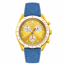 Yellow Watch with Blue Suede Strap