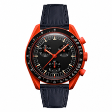 Watch with Red Case and Black Leather Strap