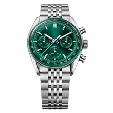 Green Dial Chronograph Watch with Silver Metal Bracelet