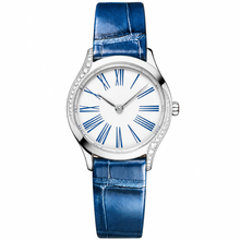 Women's Elegant Dress Watch with Blue Leather Strap and Silver Case