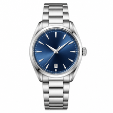 classic Watch with Blue Dial and Metal Bracelet