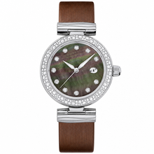 Women's Dress Watch 34mm Silver Case Grey Leather Strap