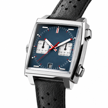 Chronograph Racing Style Watch with Blue Dial and Black Leather Strap